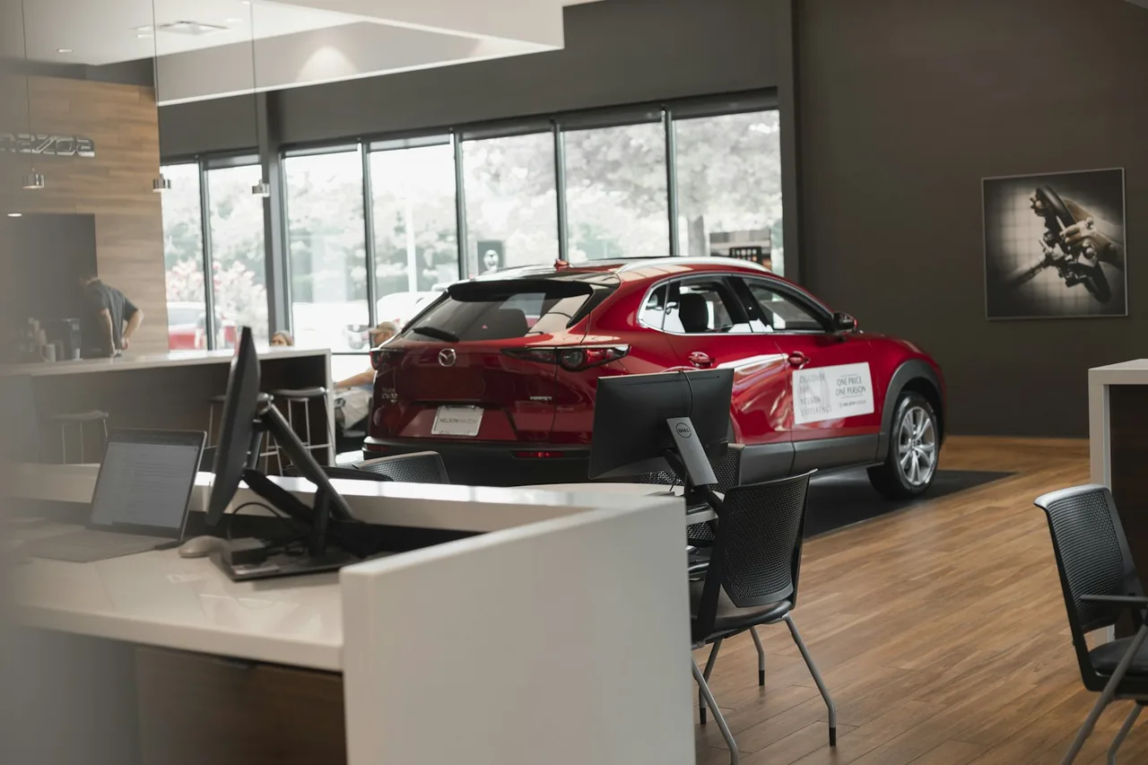 Car showroom with vehicles on display