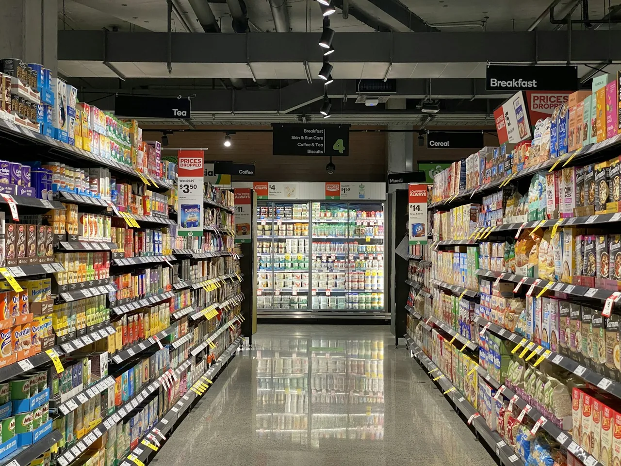 Retail store shelves with product displays